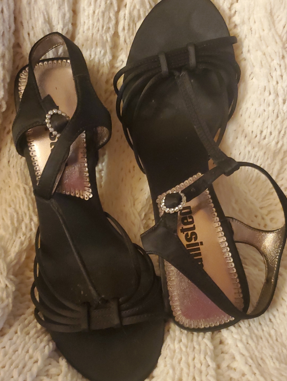 Unlisted Black Rhinestone Accent Strappy Heels